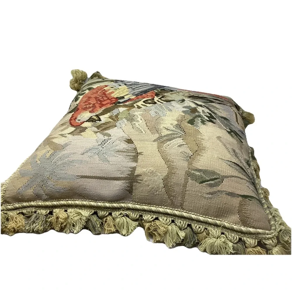 Wool Tapestry Pillow W/ Tassels Parrot Bird On A Branch Feather Stuffed20x20